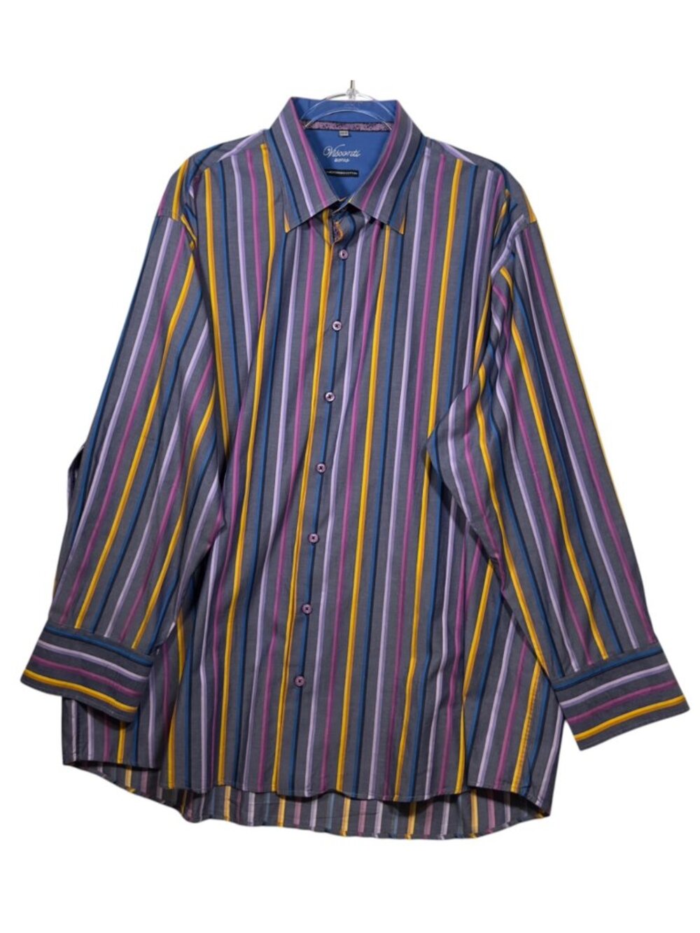 Visconti Uomo Dress Shirt Mens 3XLB Multicolor Striped 2 Ply Mercerized Cotton
